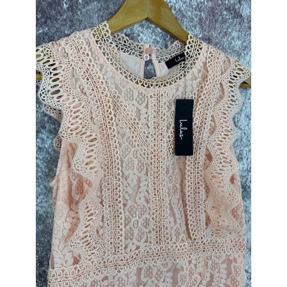 Lulus Dress Womens L Pink Embroidered Crochet Keyhole Ruffles Shift Cottage - Picture 2 of 11